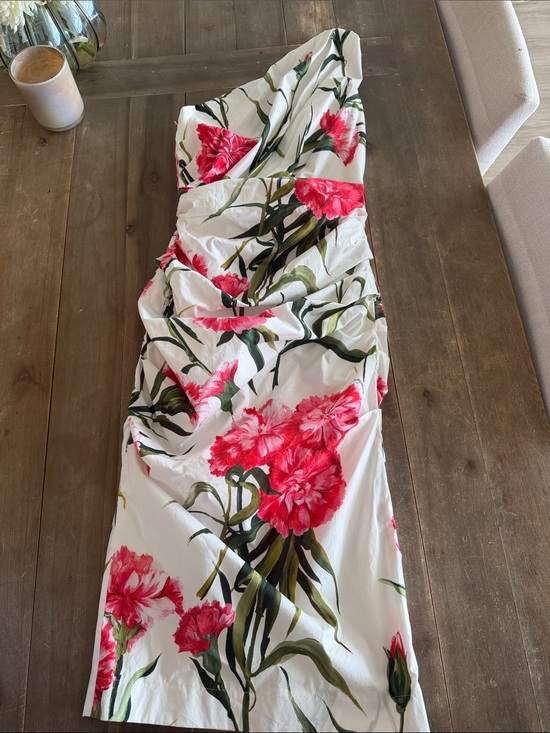 Dolce & Gabbana Dresses & Skirts - Dolce & Gabbana White One-Shoulder Dress with Pink Floral Print